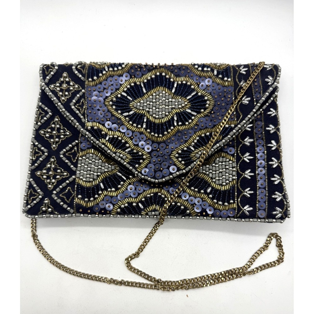 Lulus‎ Crossbody Clutch Bag Womens Small Multicolor Beaded Chain Boho Tribal